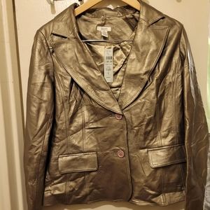 Size 12, 100% leather jacket from CACHE, in gold color.